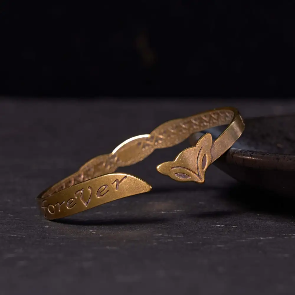 Fox Head Copper Brass Love Forever Self Bangle Bracelet