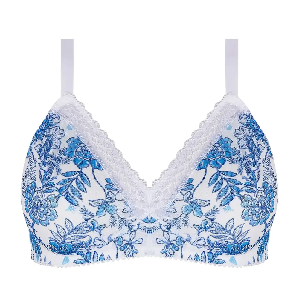 Women's Wireless Adjustable Straps Lace Mesh Jacquard Sheer Detail Printed Tulle Bra
