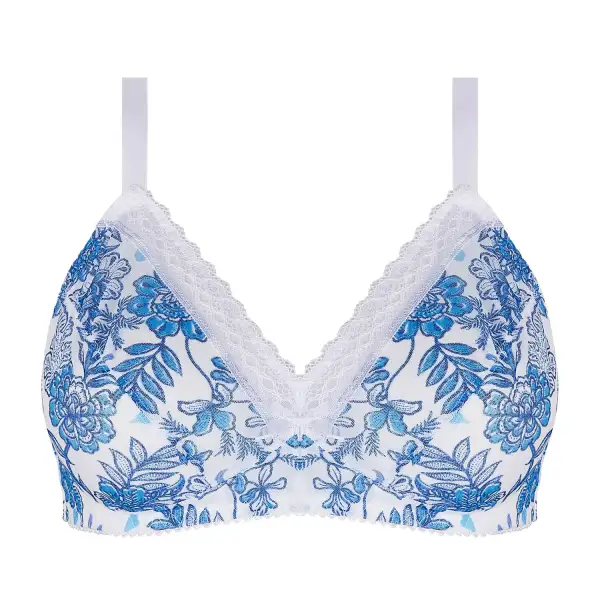 Women's Wireless Adjustable Straps Lace Mesh Jacquard Sheer Detail Printed Tulle Bra