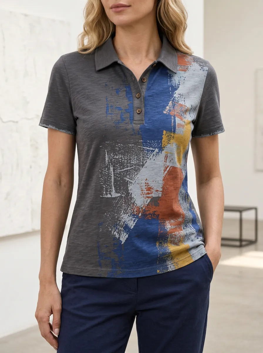 Women's Modern Abstract Art Brushstroke Polo Shirt