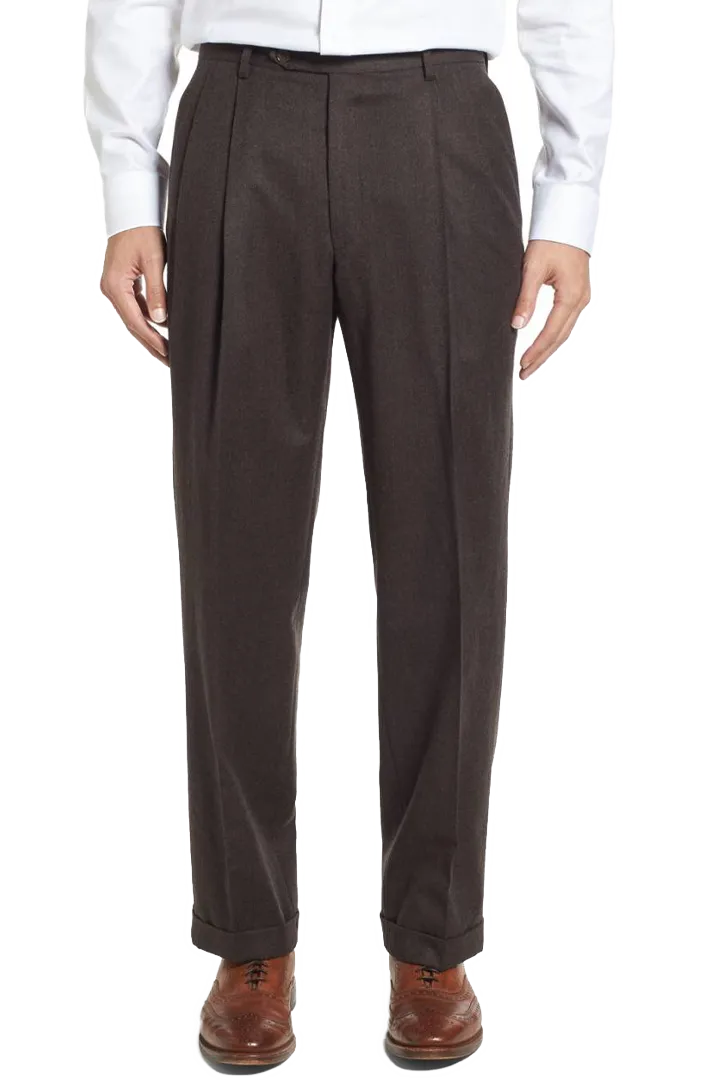 Tropical Weave Flannel Flat Front Pleated Front Regular Rise Trousers