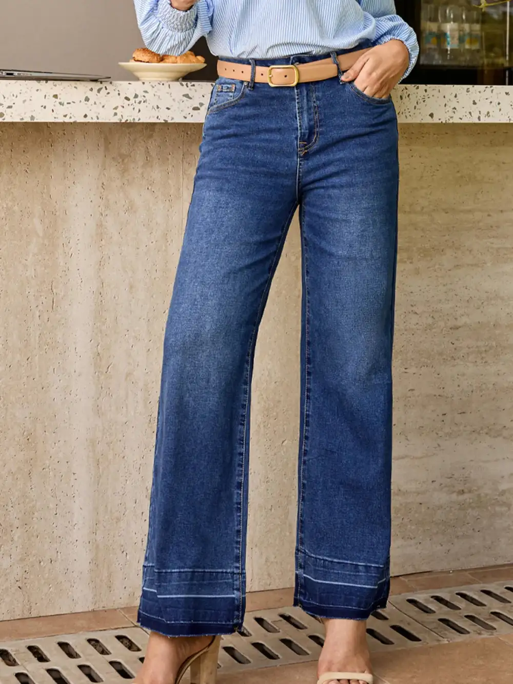 Sharp High Waist Straight Leg Raw Denim Jeans