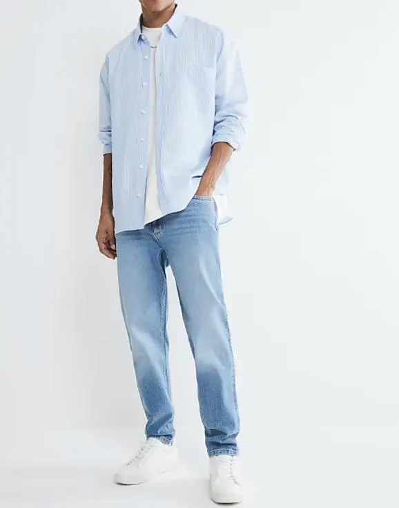 Men's Blue Cotton Tapered Jeans