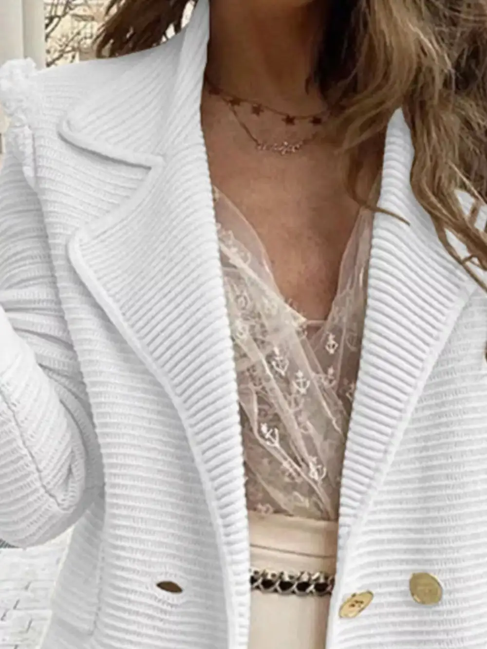 Double-Breasted Textured-Knit Blazer