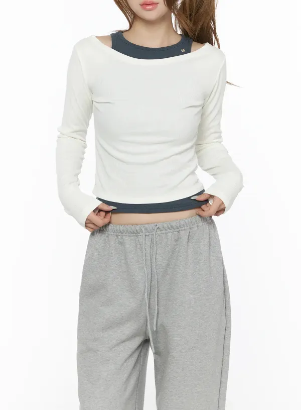 Contrast Trim Long Sleeve Top