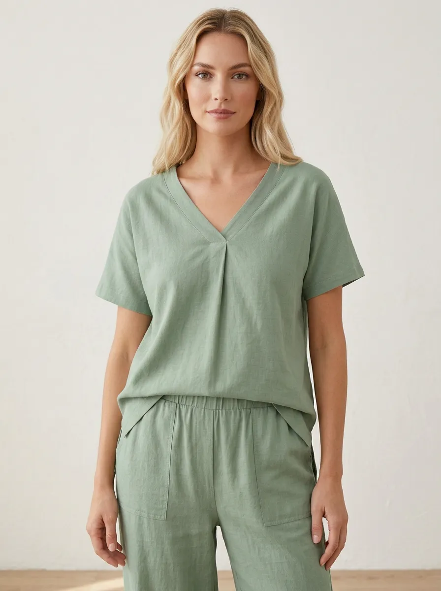 Easy-Wear Flowy-Look Women's V-Neck Shirt