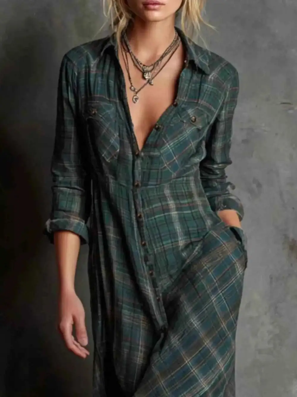 Plus Size Plaid Button Down Maxi Dress