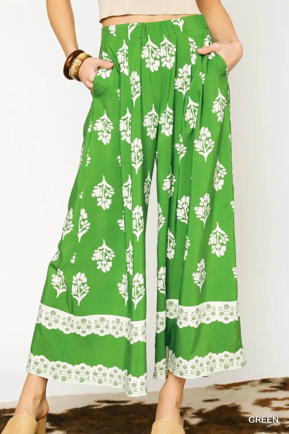 Wide Leg Pleated Floral High Waist Pants