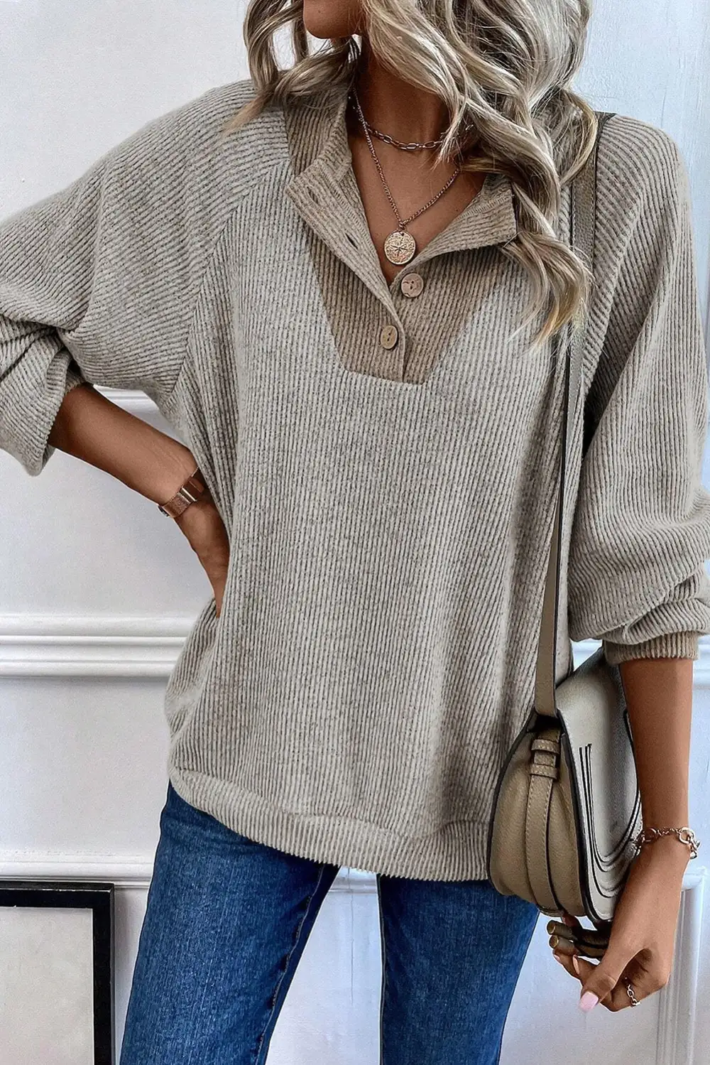 Women's Ribbed Top With Long Sleeve And Loose Fit