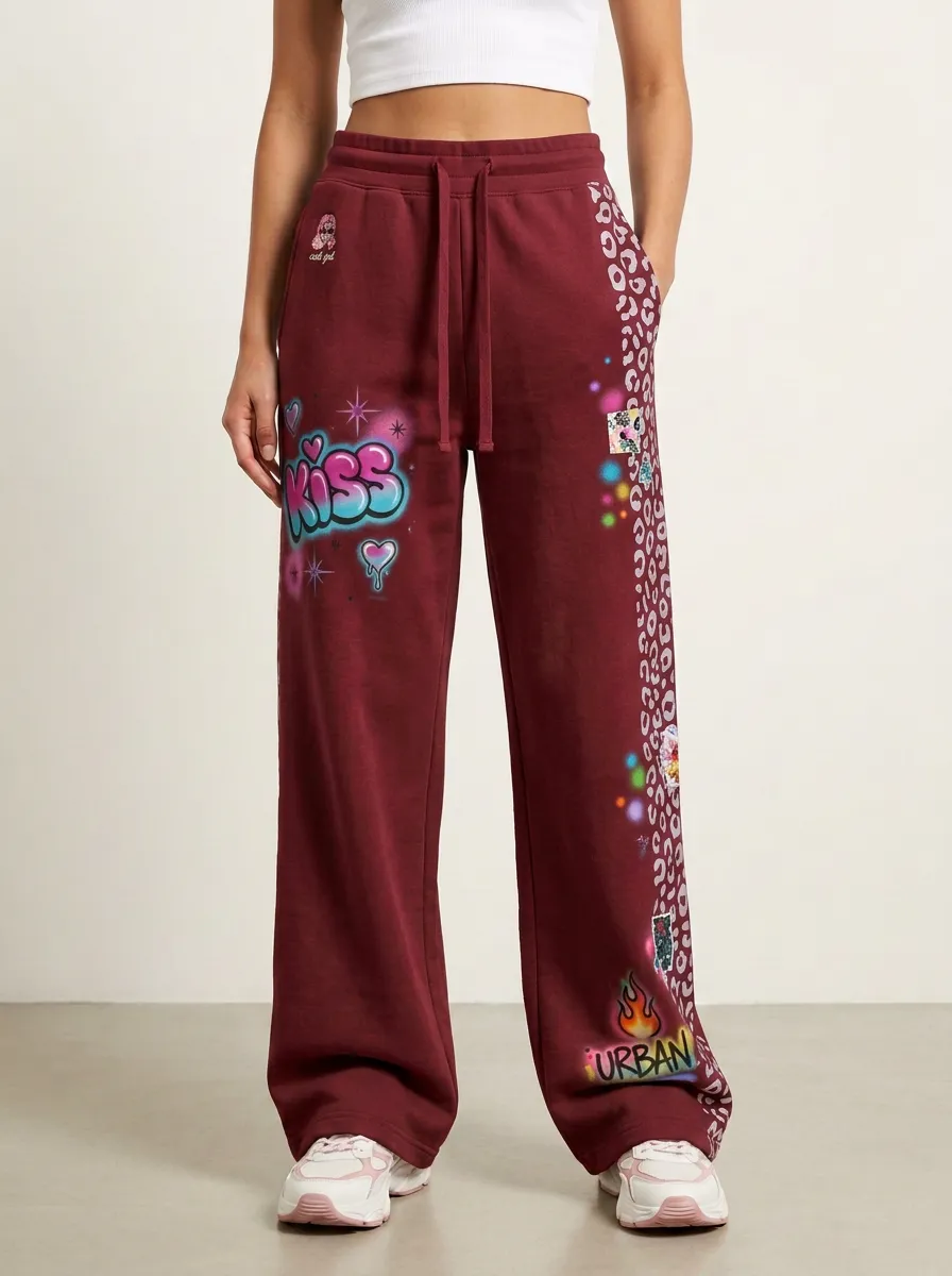 Women's Streetwear Kiss Graffiti Leopard Printed Sweatpants