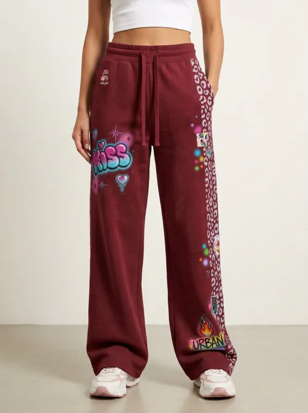 Women's Streetwear Kiss Graffiti Leopard Printed Sweatpants