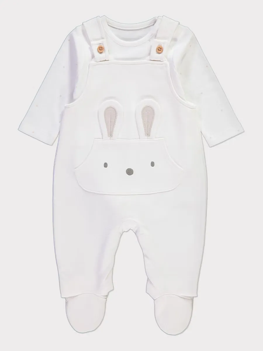 White Bunny Dungarees and Spotty Bodysuit Outfit