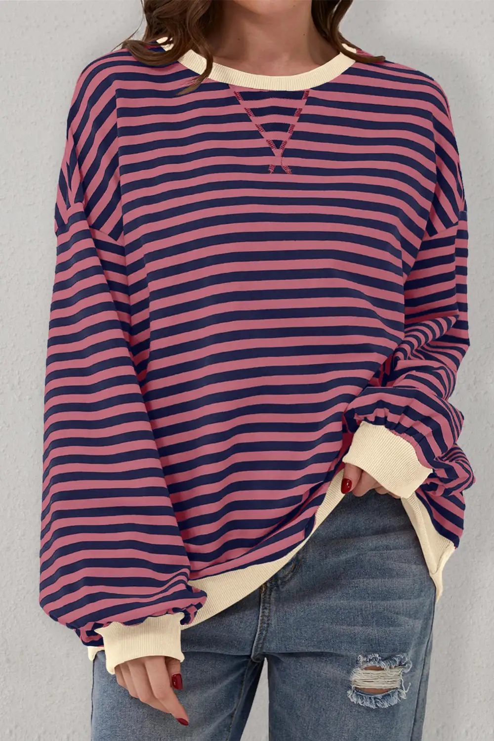 Casual Oversized Contrast Trim Sweatshirt