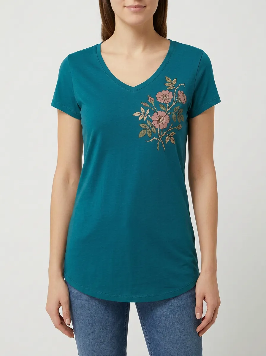 Women's Floral Rose Graphic V-Neck T-Shirt
