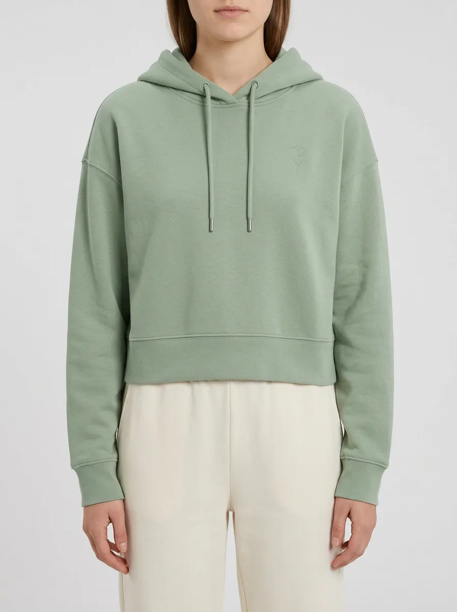 Women's Minimalist Floral Sage Green Printed Hoodie
