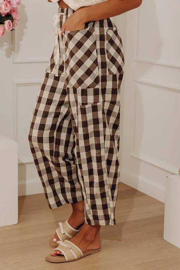 The High Waist Gingham Barrel Leg Pants