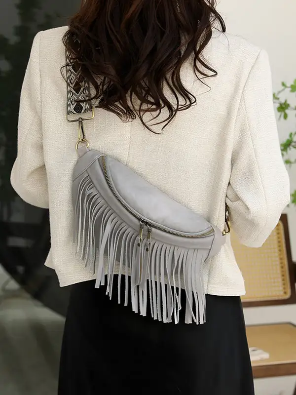 Geometric Tassel Zip Crossbody Bag