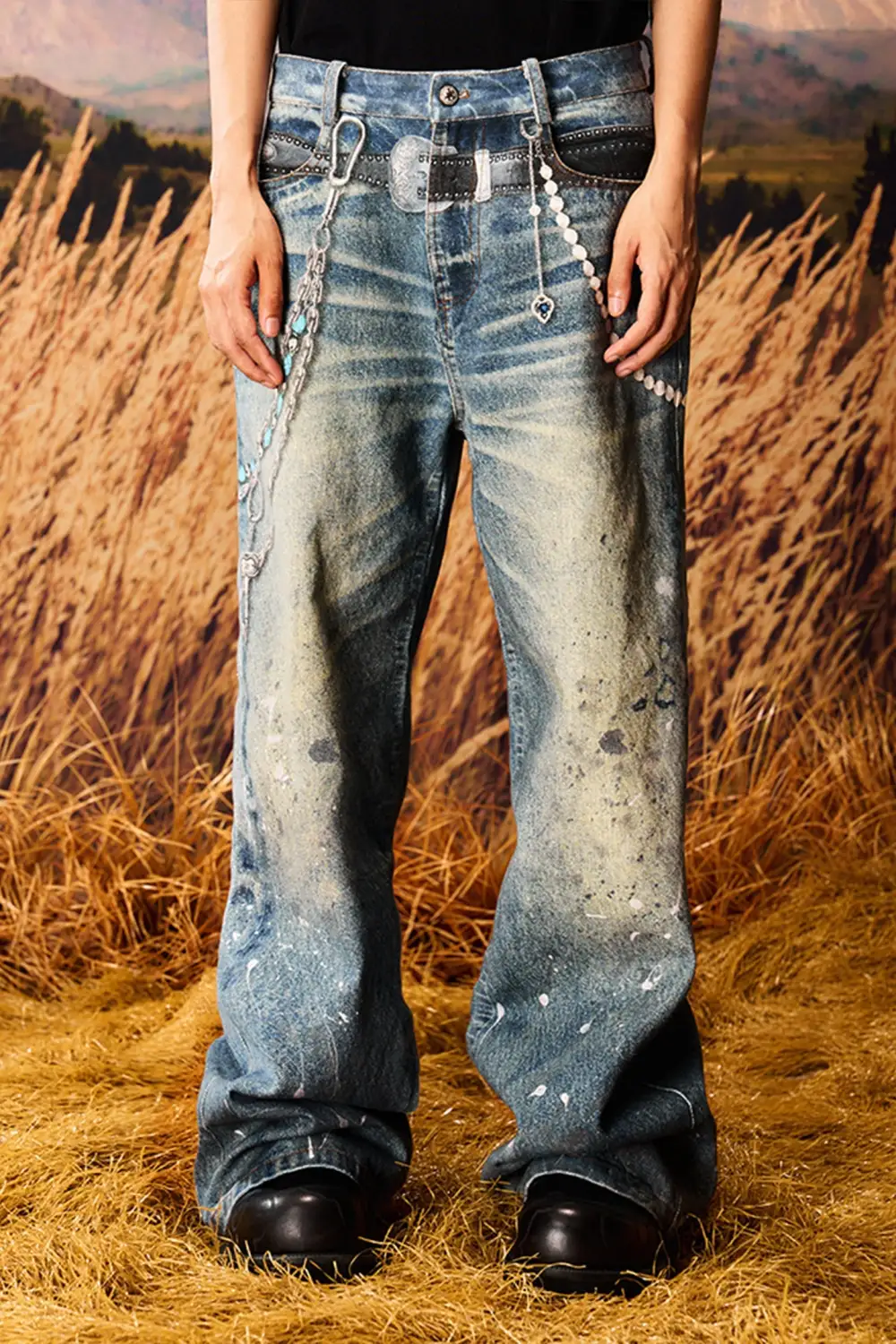 Dimensional Chain Print Jeans