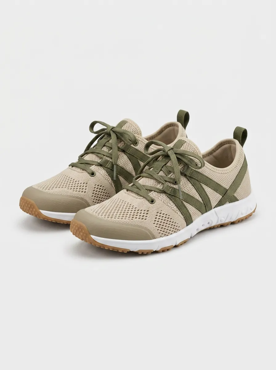 Women's Khaki Olive Mesh Lightweight Lace-up Sneakers