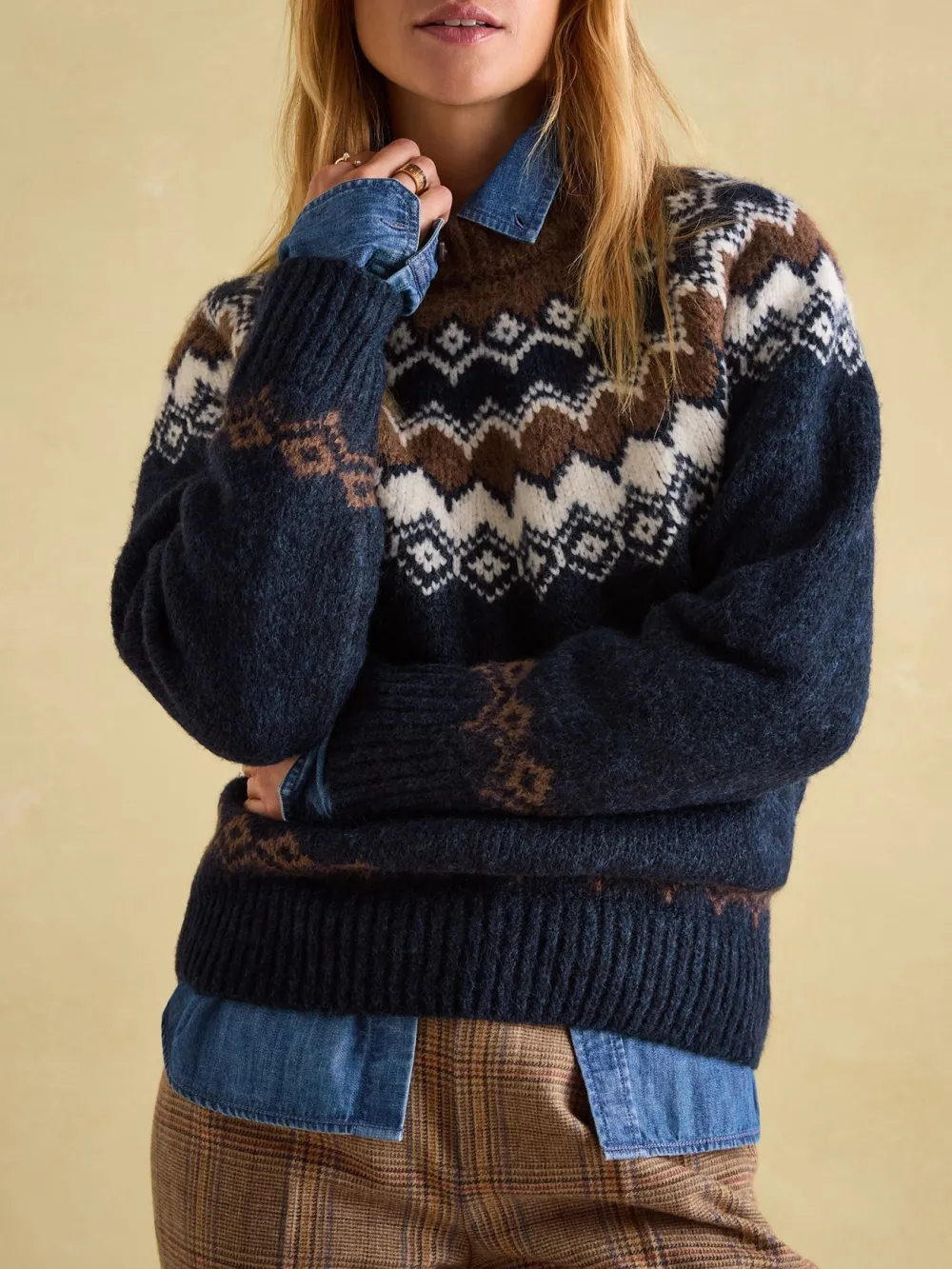 Navy/Camel Fairisle Pattern Jumper