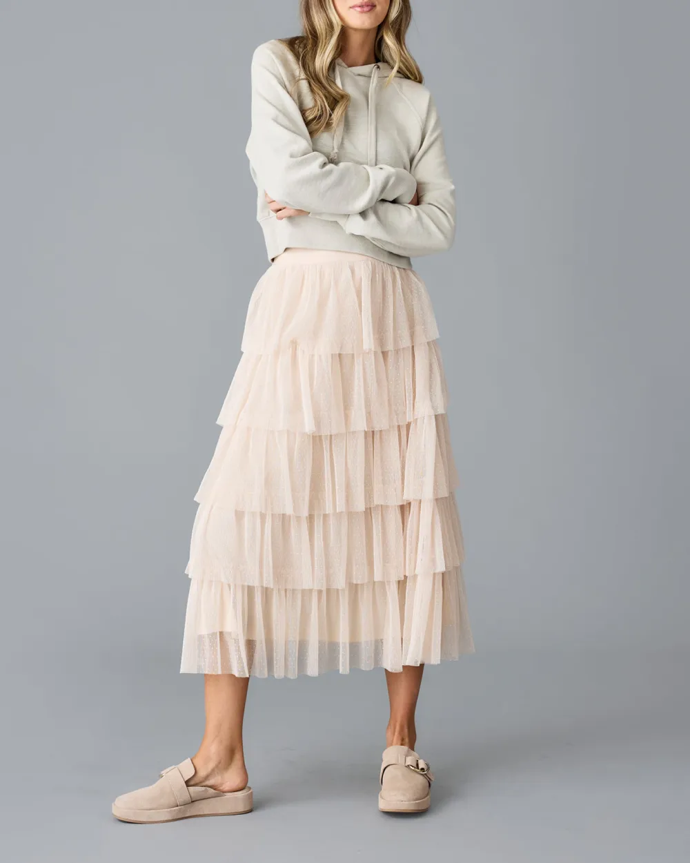 Light Pink Tiered Tulle Maxi Skirt