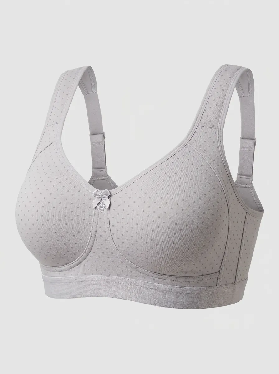 Women's Plus Size Grey Polka Dot Full-Coverage Bow-Detail Wireless Bra