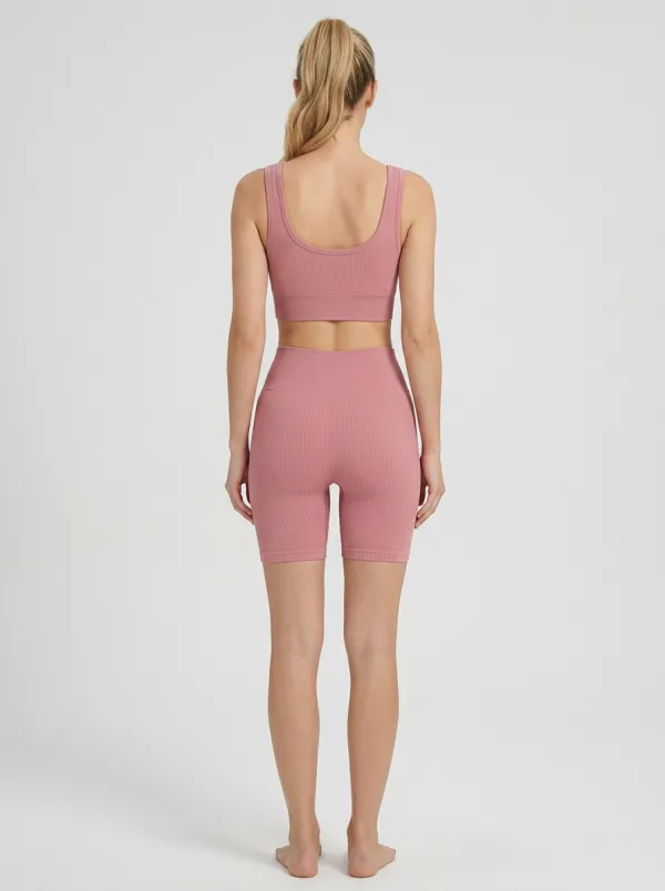 Contemporary Ribbed Texture Seamless Design Design Women's Tank Top And Sports Shorts Set