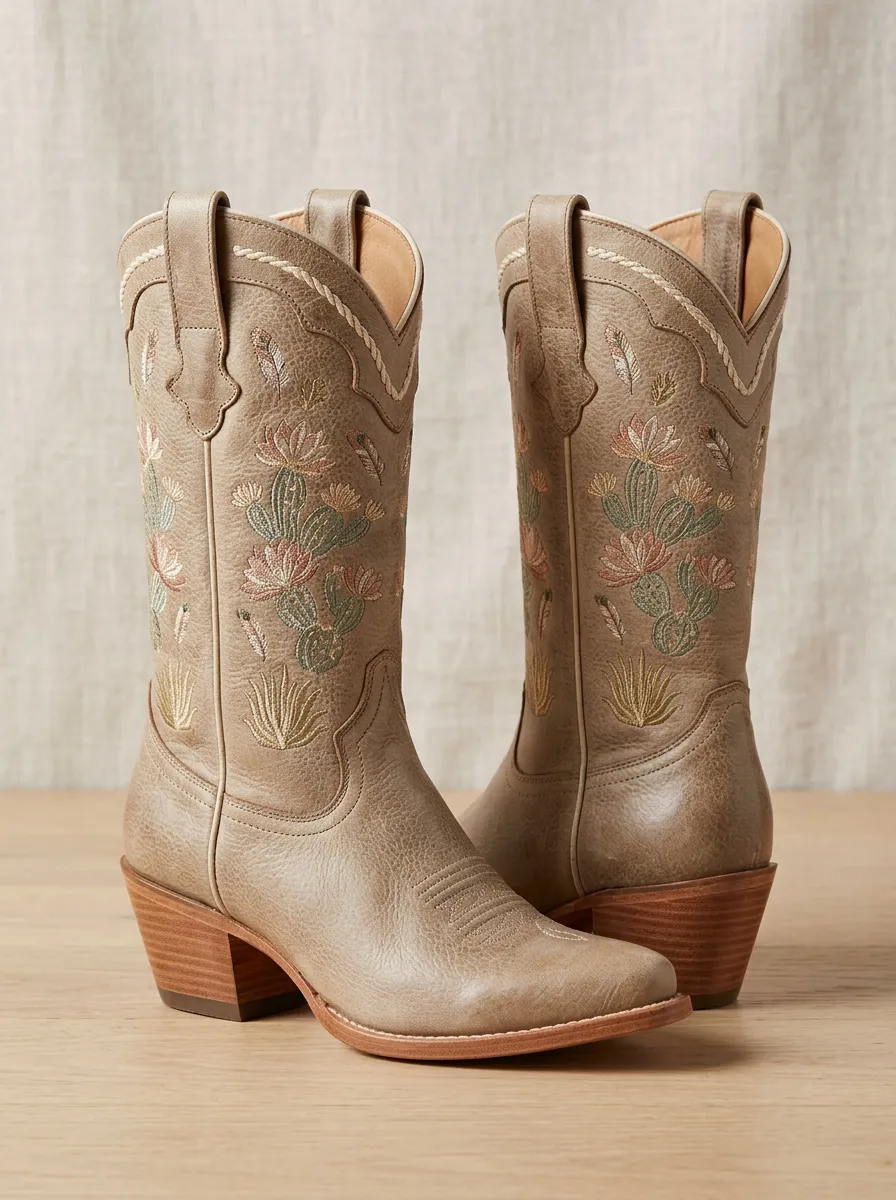Ranch Cactus Desert Floral Profile Unisex Western Cowboy Boots