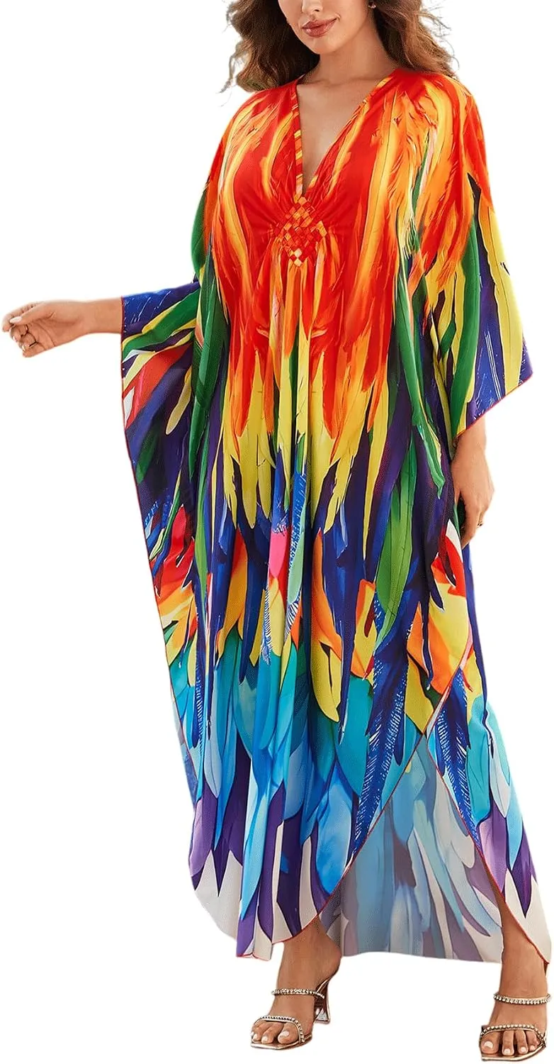 KECVOT Kaftan Dresses for Women Plus Size Batwing Sleeve Caftans Long Bathing Suit Cover Up Maxi Beach Dress Loungewear