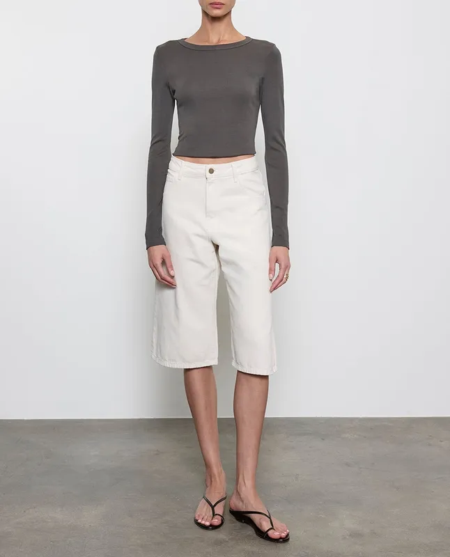 Baby Rib Cropped Top Slate