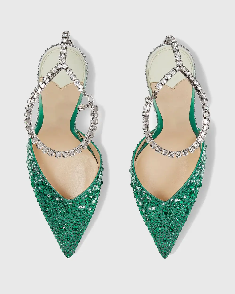 Rhinestone Embellished Pumps in Dark Green