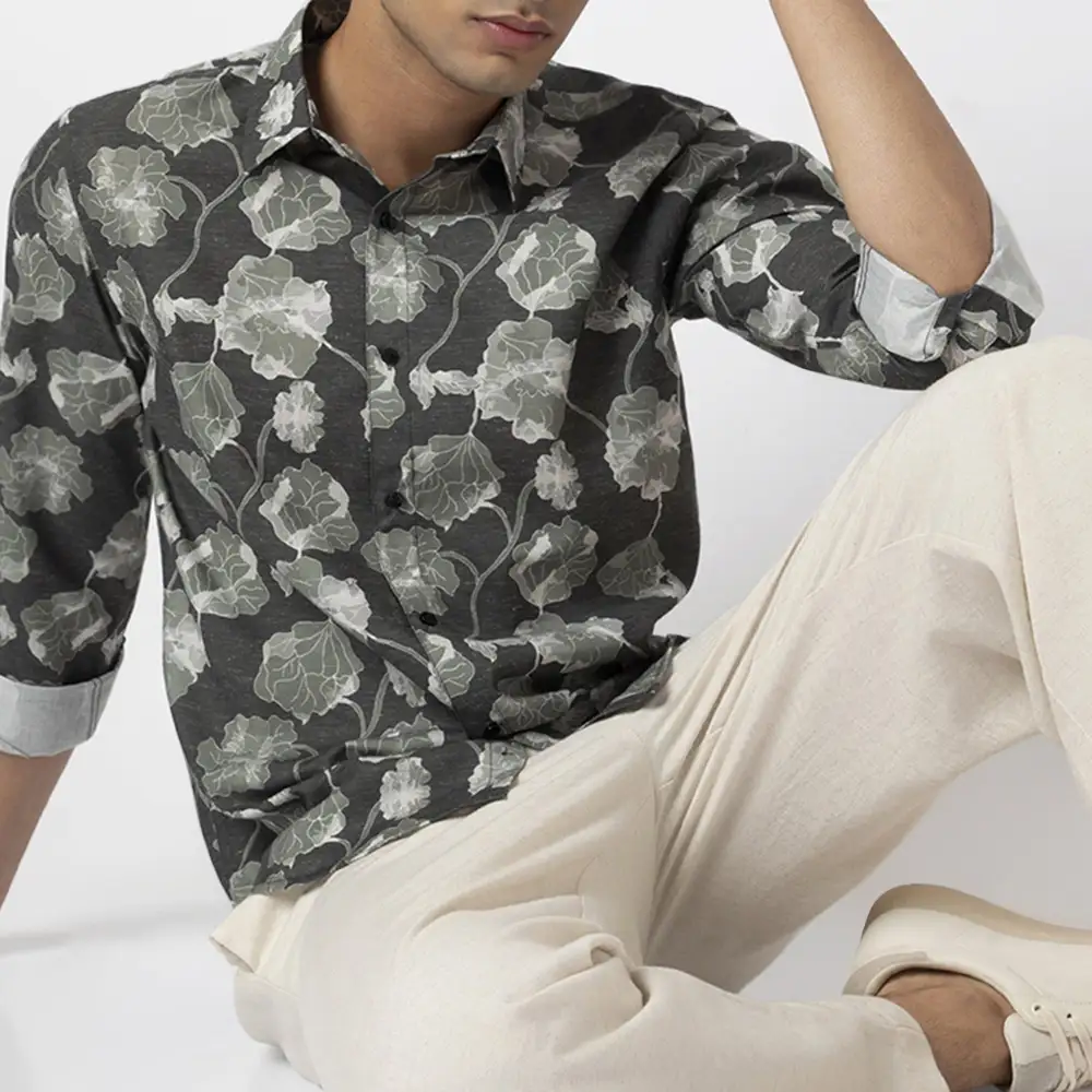 Versatile Slim Fit Printed Linen Men's Formal Shirt
