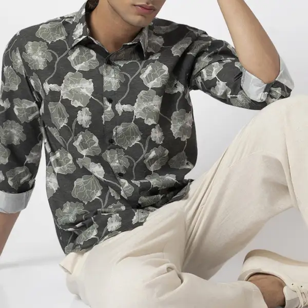 Versatile Slim Fit Printed Linen Men's Formal Shirt