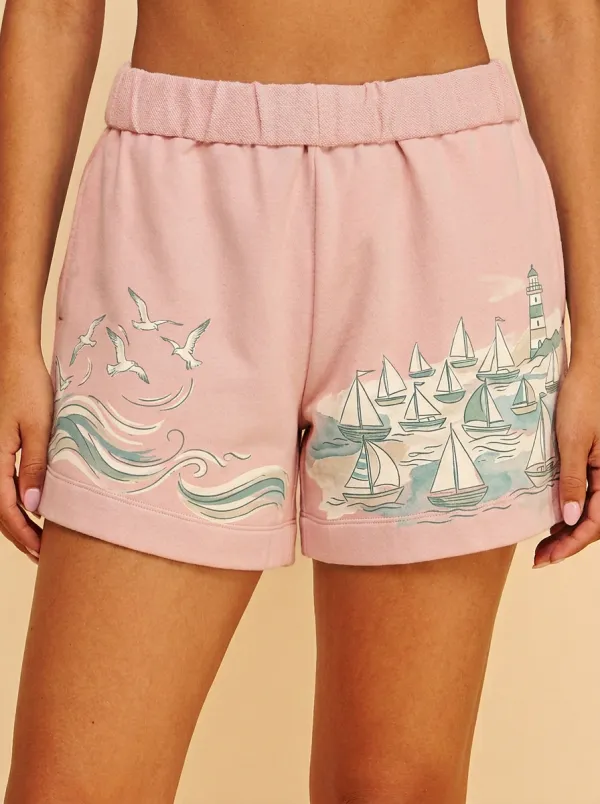 Women's Nautical Coastal Lighthouse Sailboat Graphic Shorts