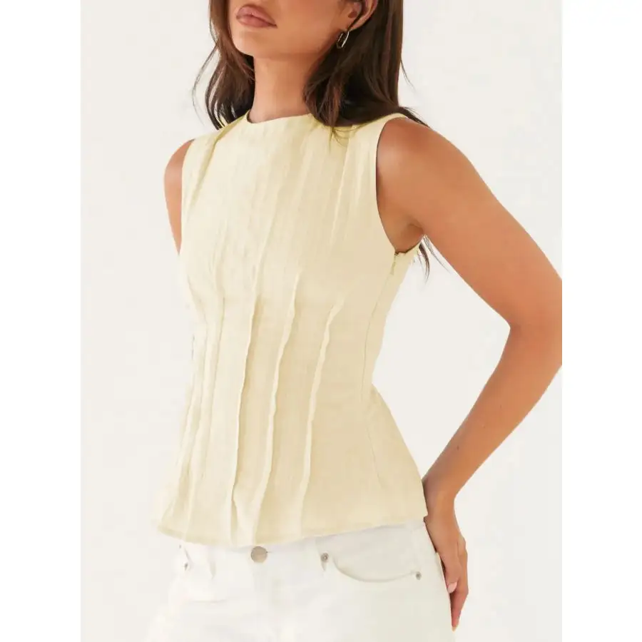 Back Lace Up Sleeveless Top With Cinched