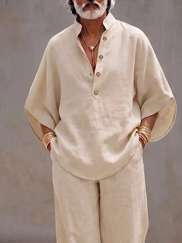 Cotton Batwing-Sleeve Two-Piece Set