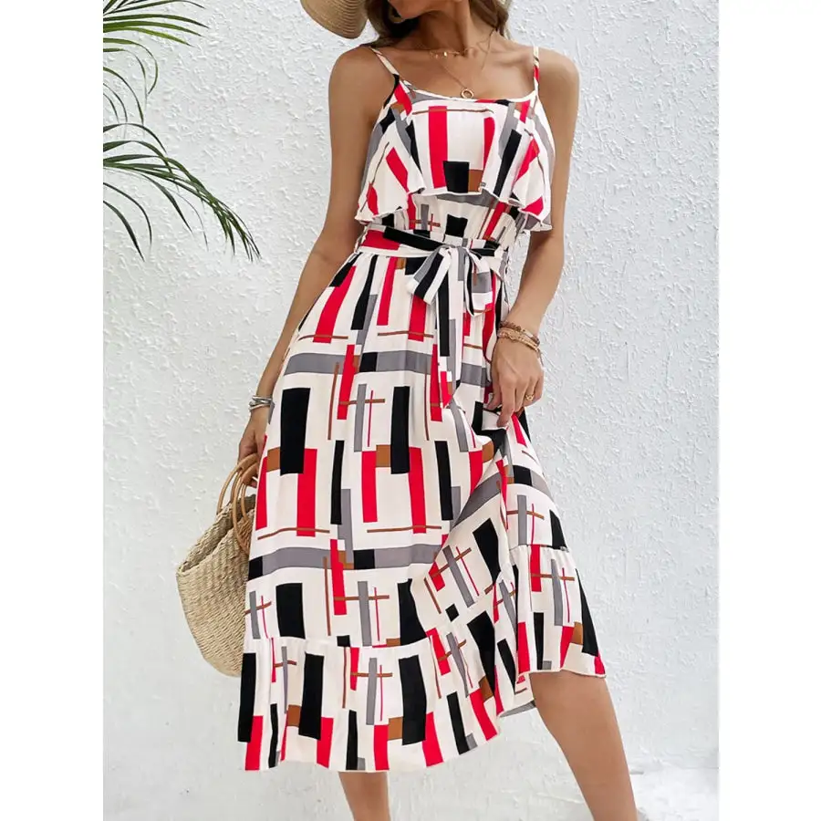 Ruffled Tie Waist Midi Dress