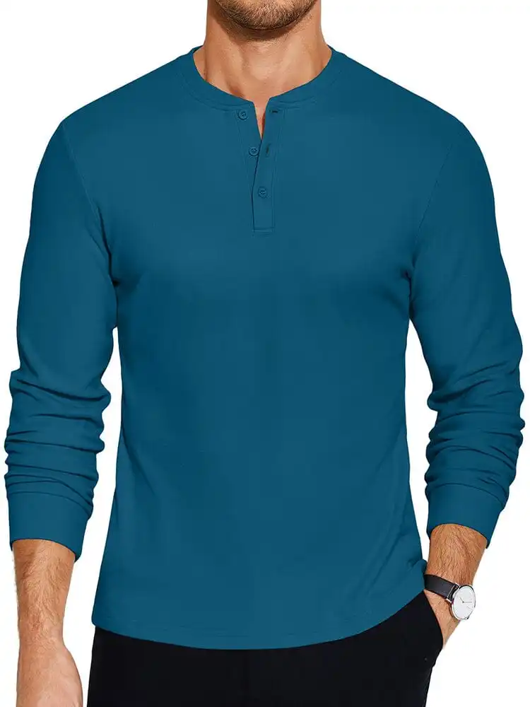 Ribbed Knit Henley T-Shirt