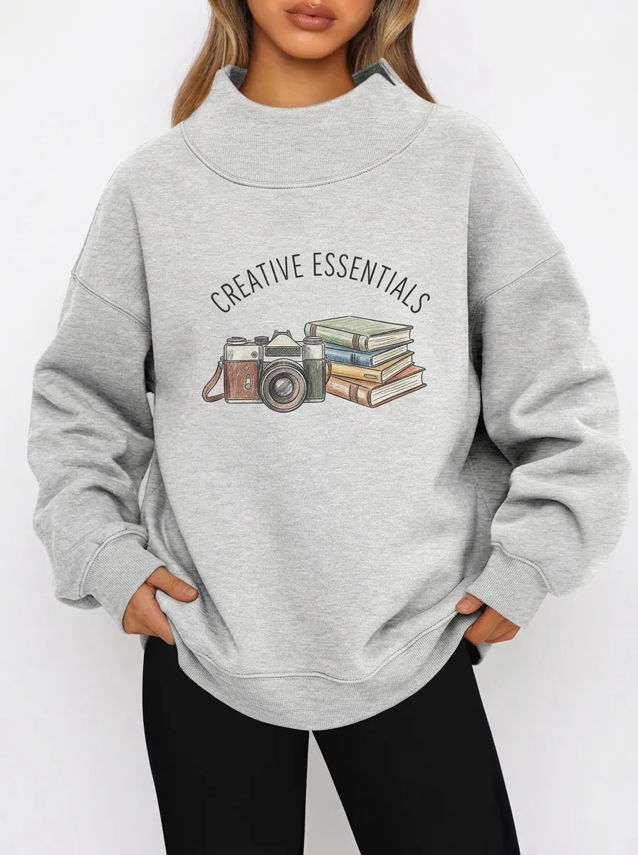 Women's Creative Essentials Camera Books Graphic Sweatshirt