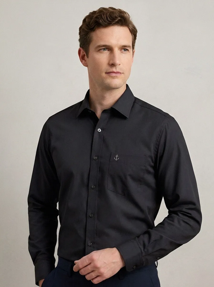 Men's Nautical Anchor Embroidered Non-Iron Cotton Shirt