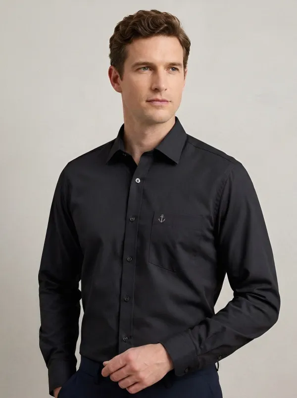 Men's Nautical Anchor Embroidered Non-Iron Cotton Shirt