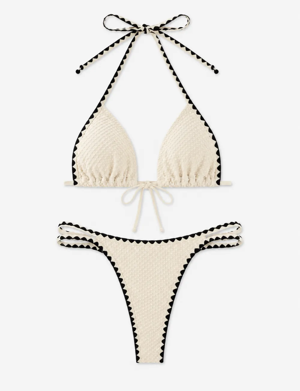 Contrast Trim Halter Triangle Two Piece Bikini Set