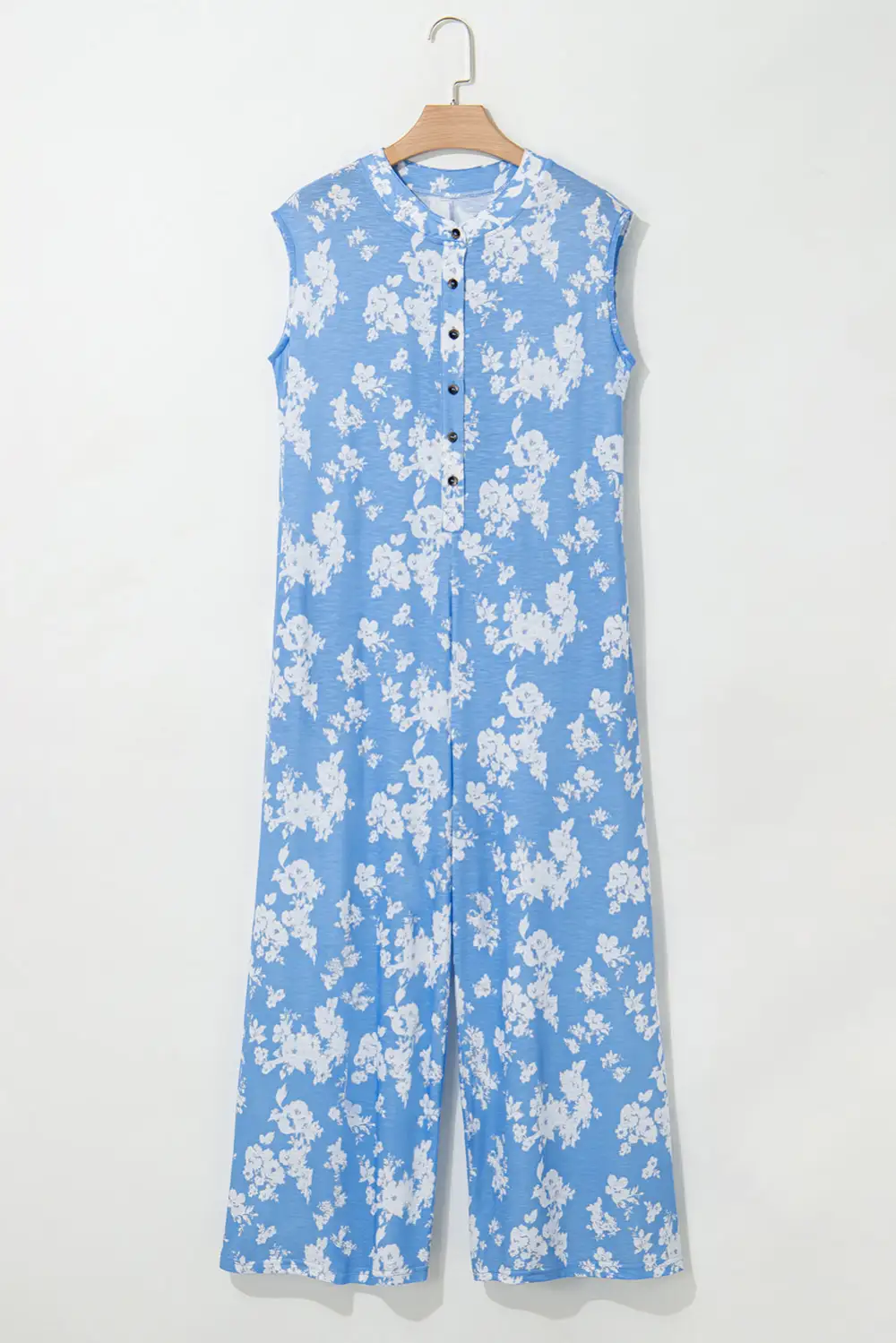 Myosotis Floral Print Half Button Wide Jumpsuit
