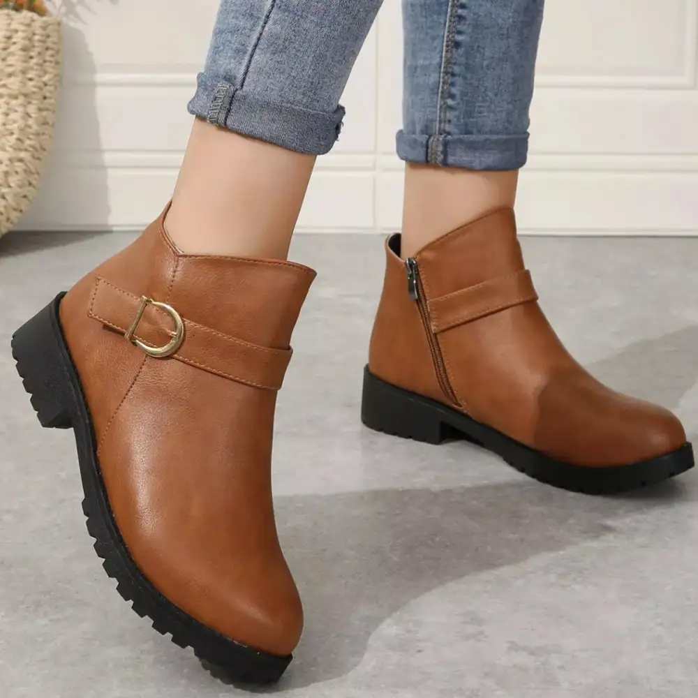 Modern Round Toe Block Heel Boots