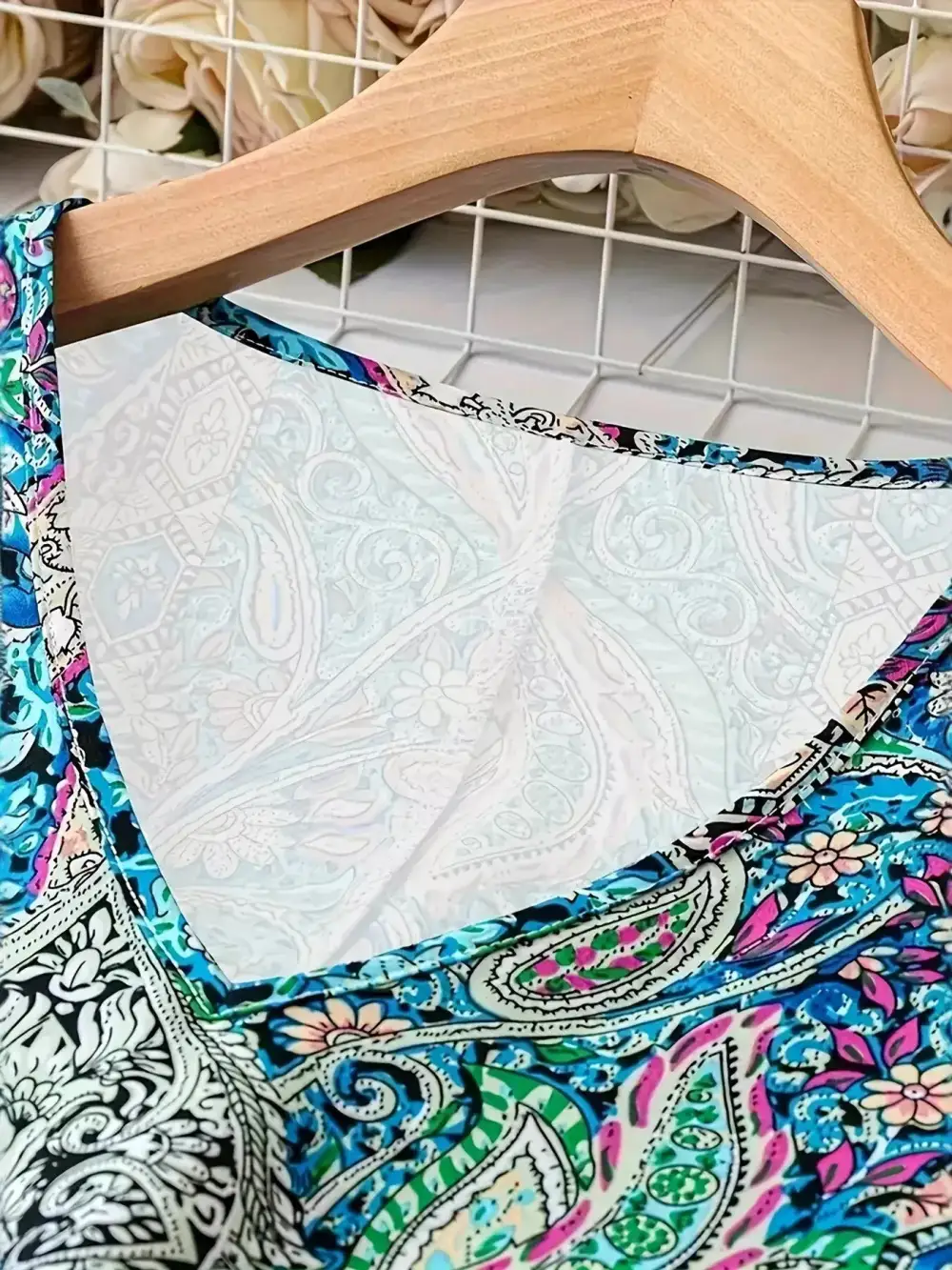 Paisley Print V Neck Short Sleeve Dress Casual