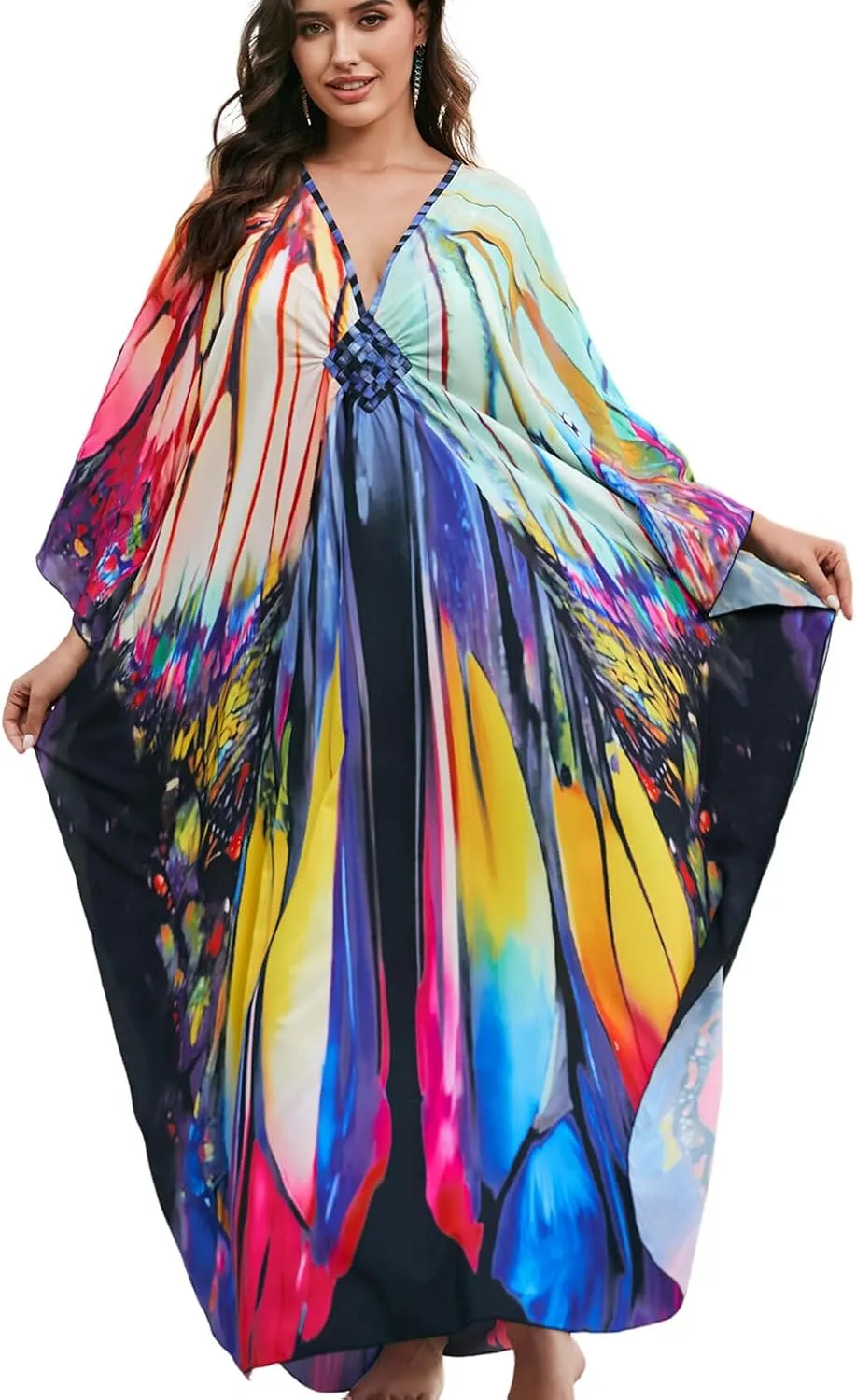 KECVOT Kaftan Dresses for Women Plus Size Batwing Sleeve Caftans Long Bathing Suit Cover Up Maxi Beach Dress Loungewear
