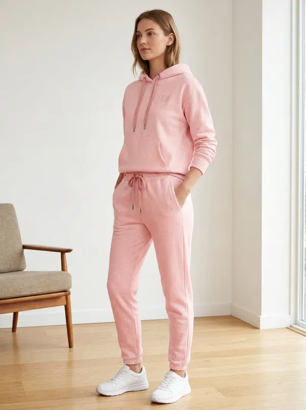 Women's Casual Minimalist Beige Solid Printed Hoodie Jogger Set