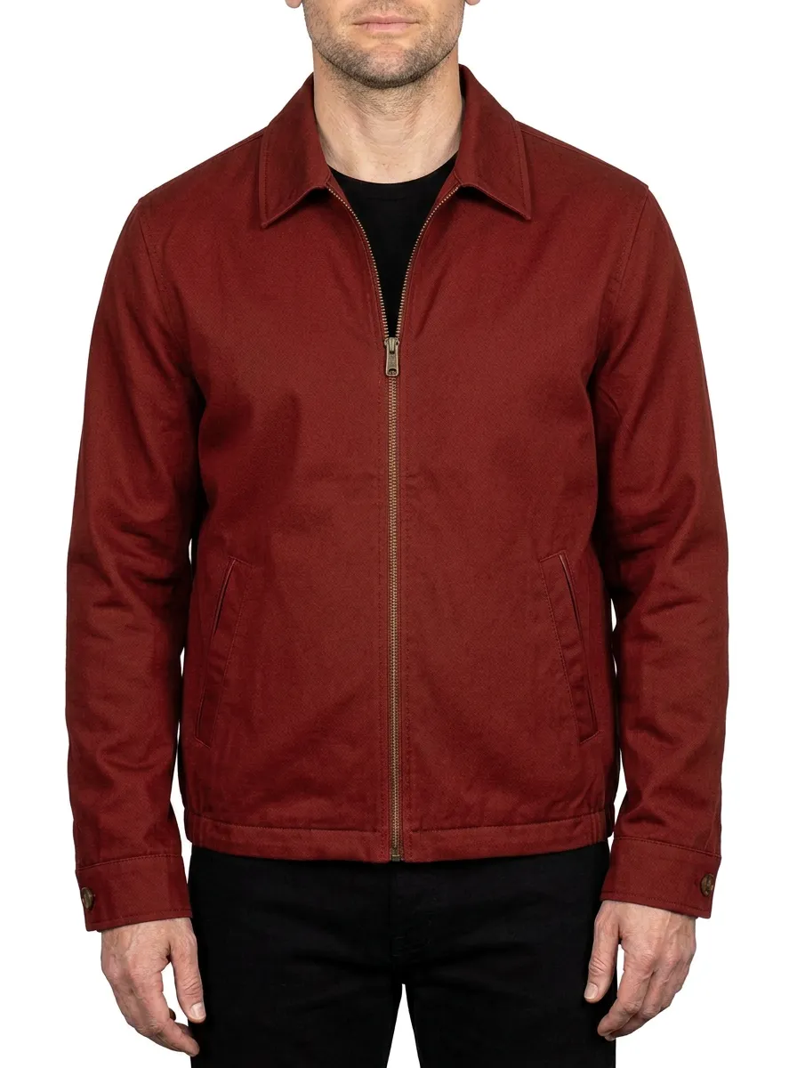 Men's Olive Green Minimalist Solid Color Zip-up Jacket