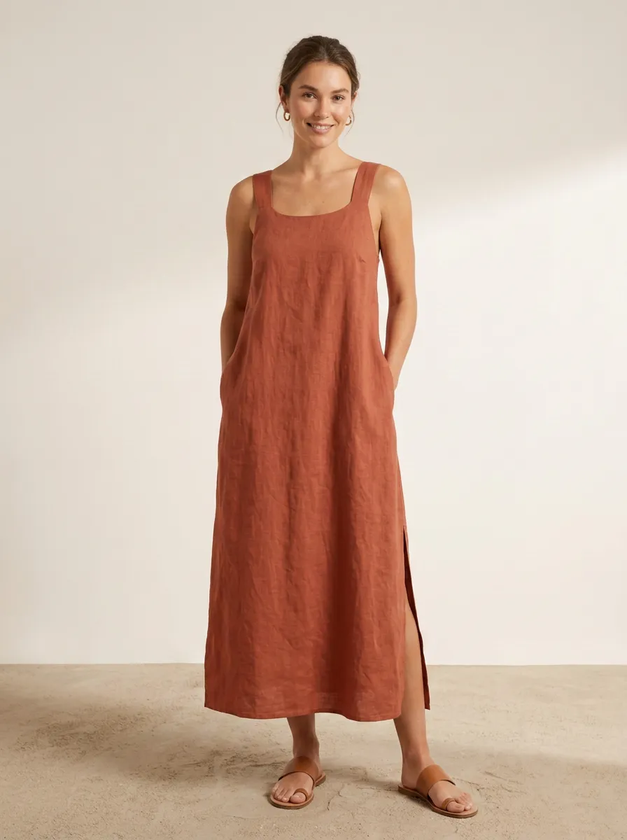 Women's Flowing Casual Linen Maxi Backless Dress