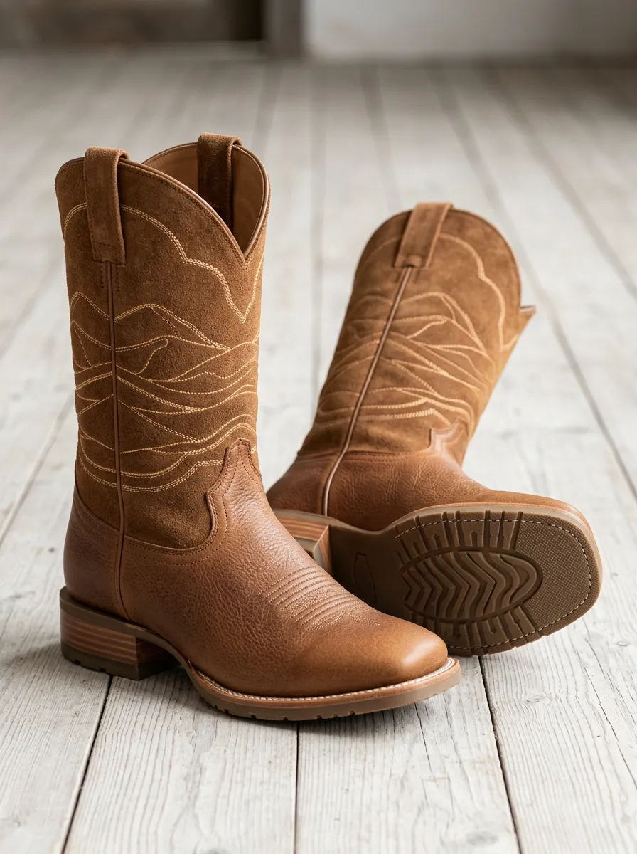 Unisex Western Cowboy Stitched Pattern Boots
